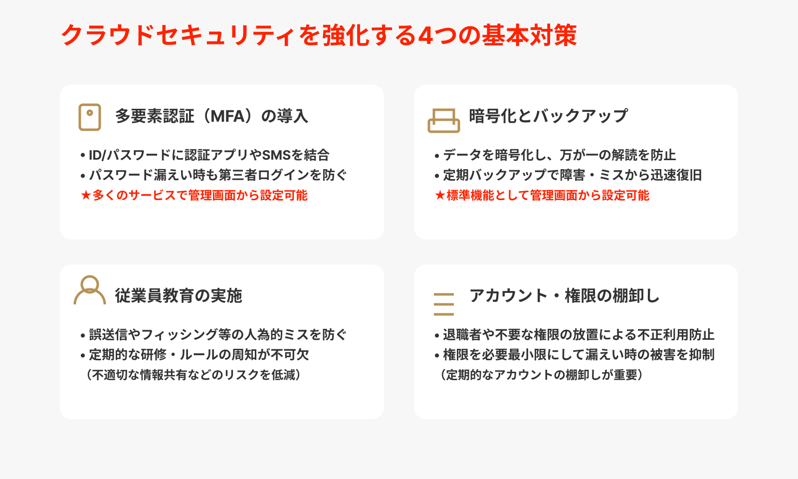 クラウドサービスのセキュリティを強化するおもな対策