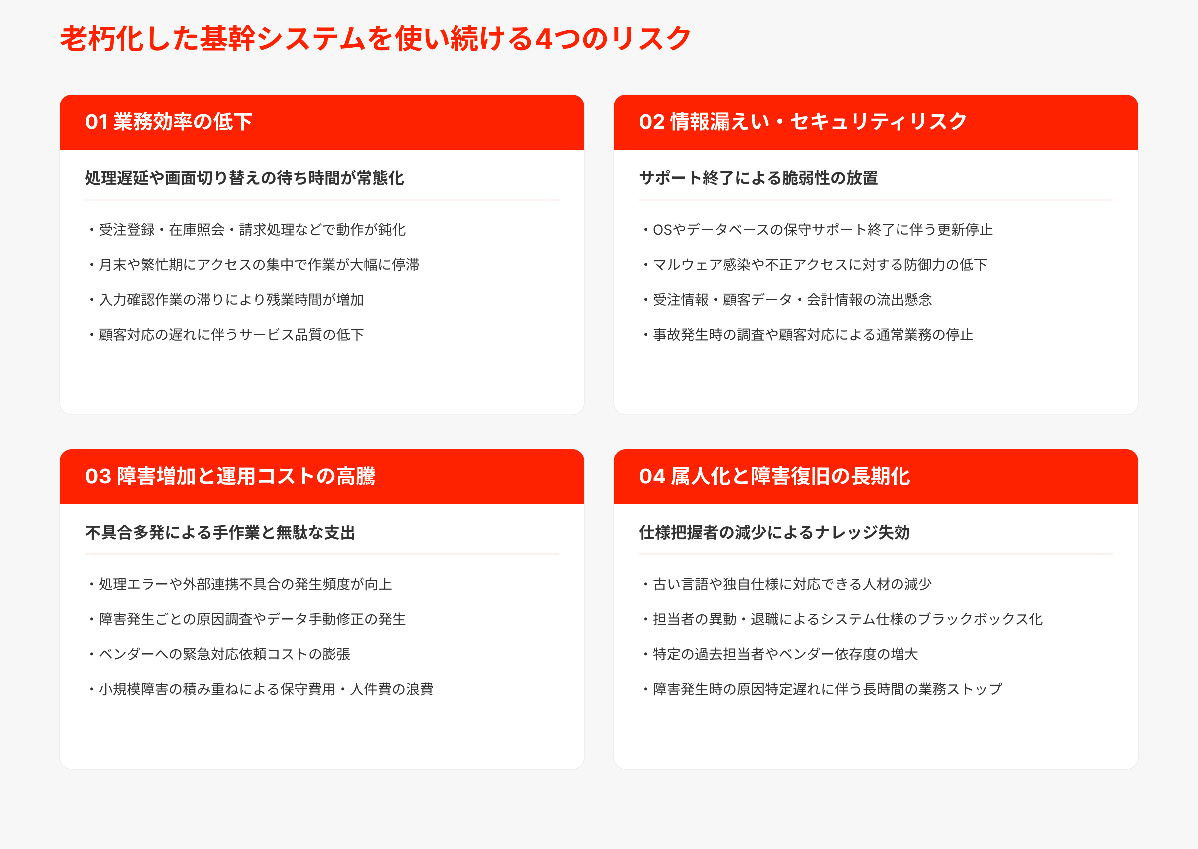 老朽化した基幹システムを使い続けるリスク