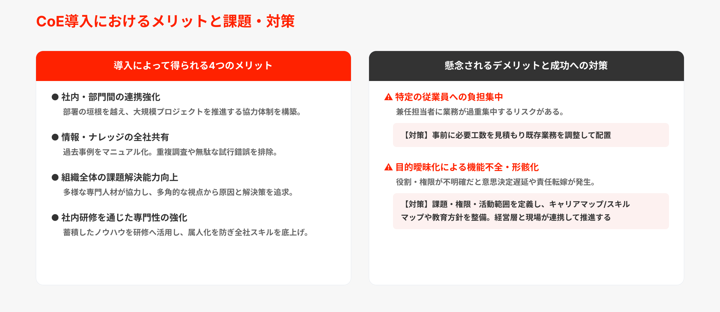 CoE導入におけるメリットと課題・対策